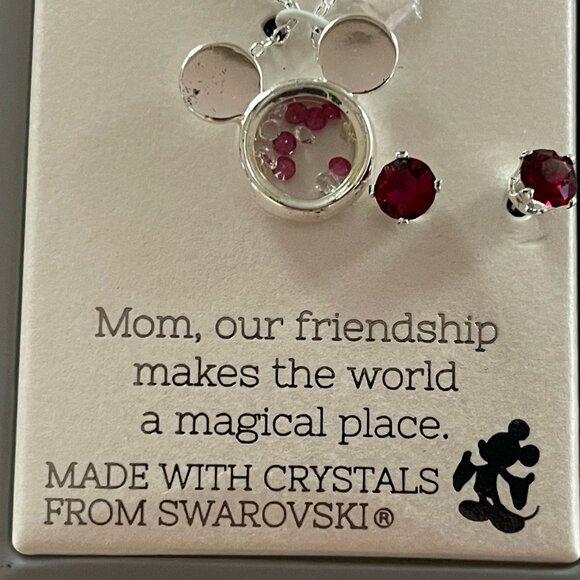 MOM Disney Mickey Mouse Ears Floating Crystals From Swarovski Necklace Earrings - Picture 3 of 8